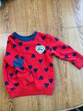 Cat & Jack Red Sweatshirt with Navy Heart Print and 'Love' Patch